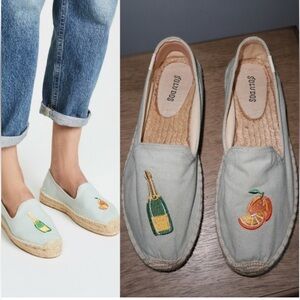 Soludos,Mimosa Embroidered Champagne Orange Espadrilles Slip-On,Jute, Size 8